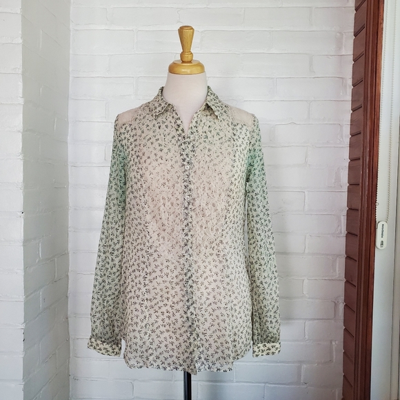 Free People All That Glitters Top Sheer Button Down Lace Back Long Sleeve Sz S - Picture 5 of 8